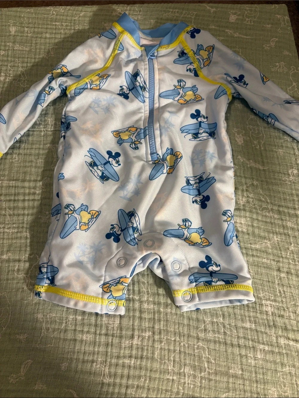 Disney Blue and Yellow Mickey Surf Long-Sleeve One-Piece